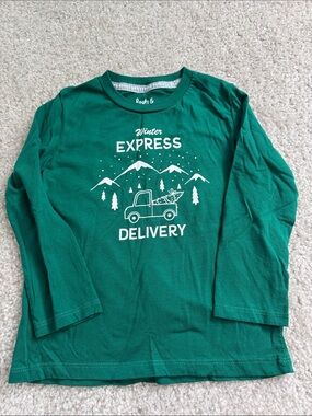Roots Forest Green "Winter Express Delivery" Kids Long-Sleeve Tee